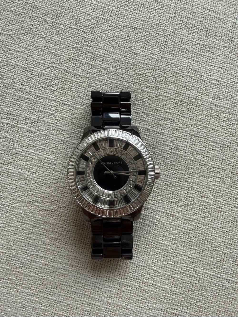Michael Kors Black and Silver Crystal-Trim Ceramic Watch